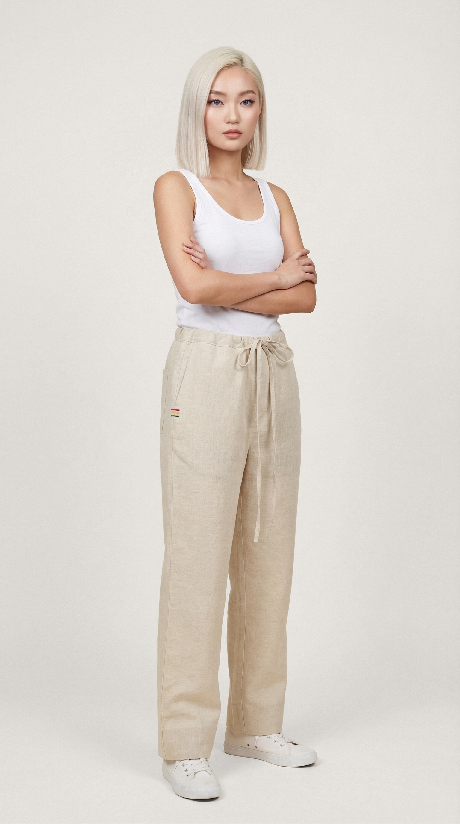 Italian Linen Baggy Pants with Long Strings