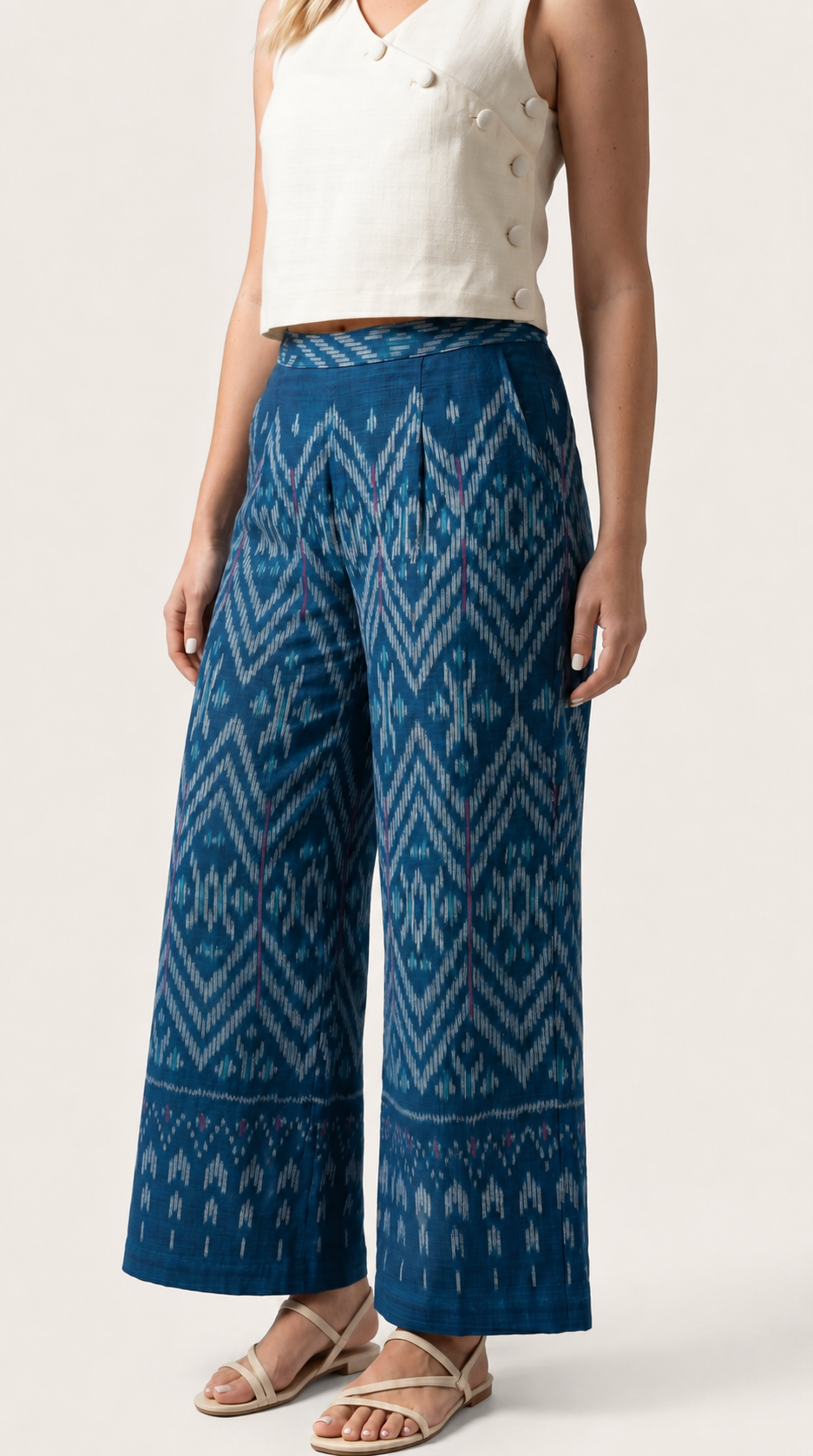 Blue Patterned Cotton Pants