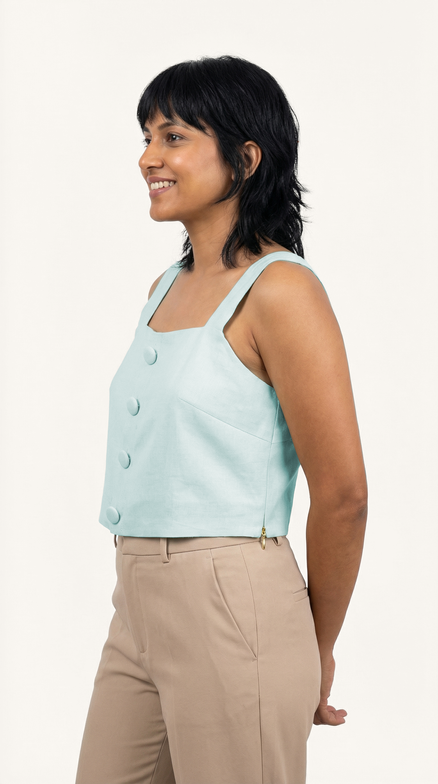 Italian Linen Mini Button Top with Side Zip