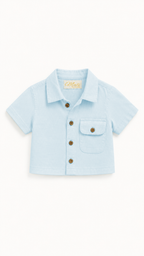 Kids 100% Italian Linen Button Up Polo Shirt with Pocket