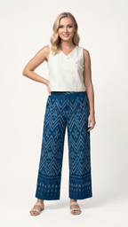 Blue Patterned Cotton Pants