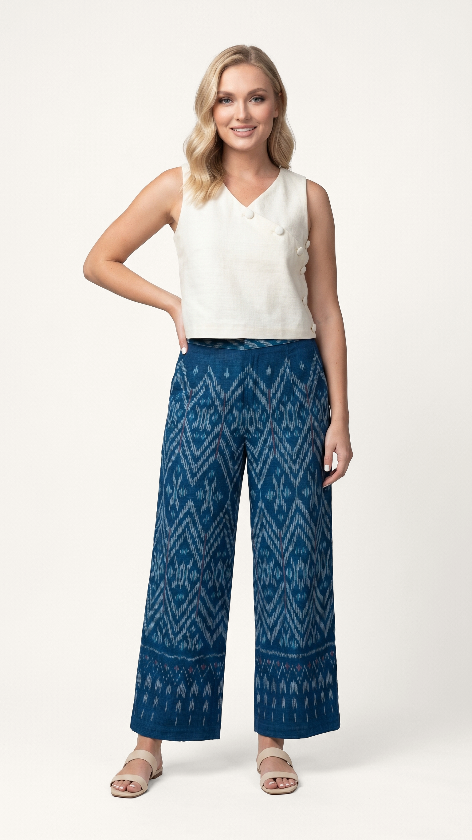 Blue Patterned Cotton Pants