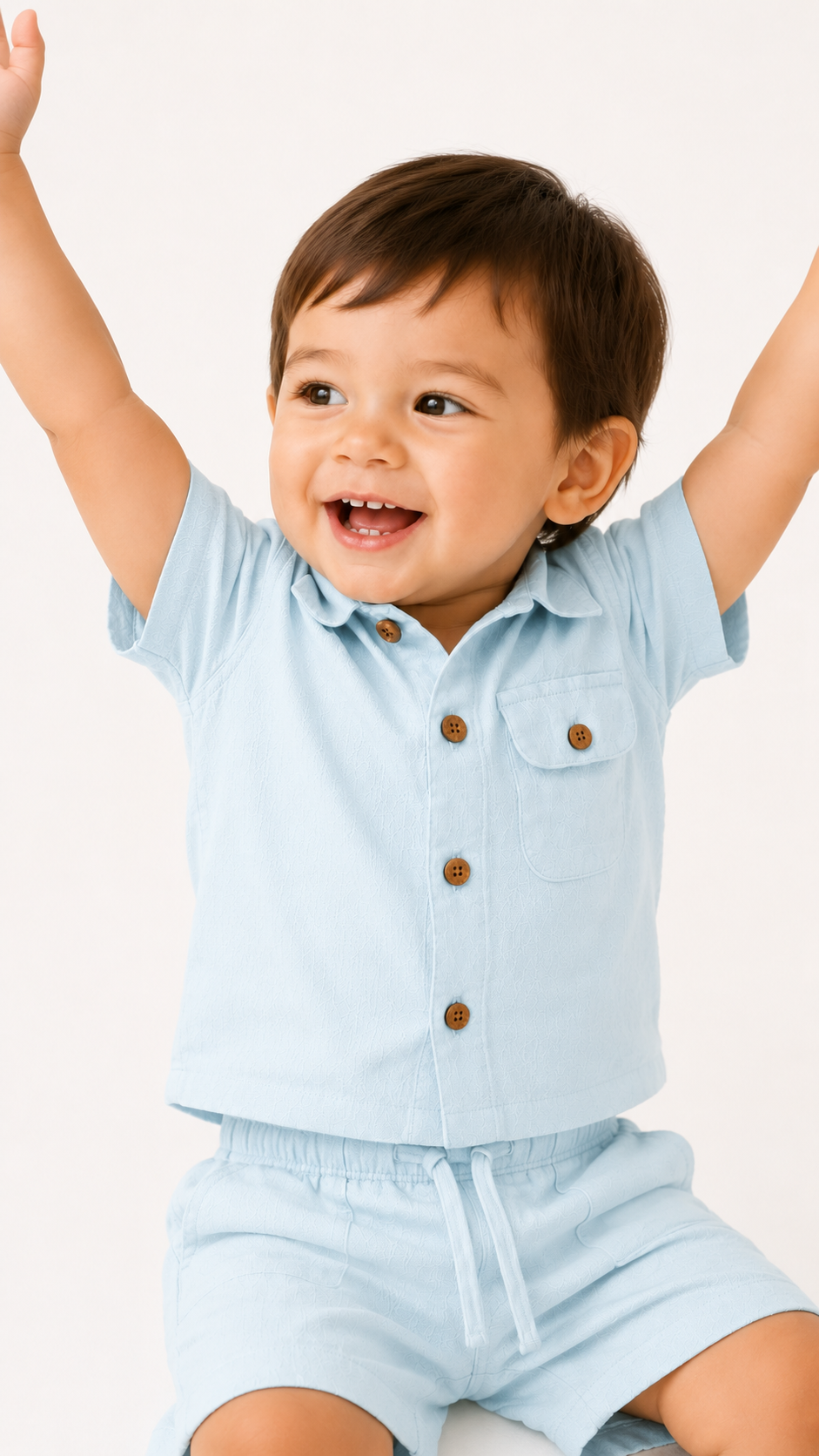 Kids 100% Italian Linen Button Up Polo Shirt with Pocket