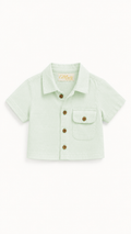 Kids 100% Italian Linen Button Up Polo Shirt with Pocket
