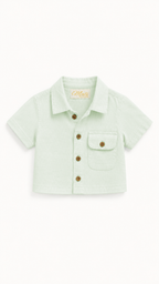 Kids 100% Italian Linen Button Up Polo Shirt with Pocket