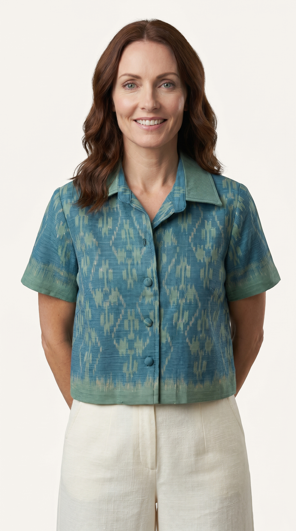 Short Sleeve Cotton Top with Front Buttons