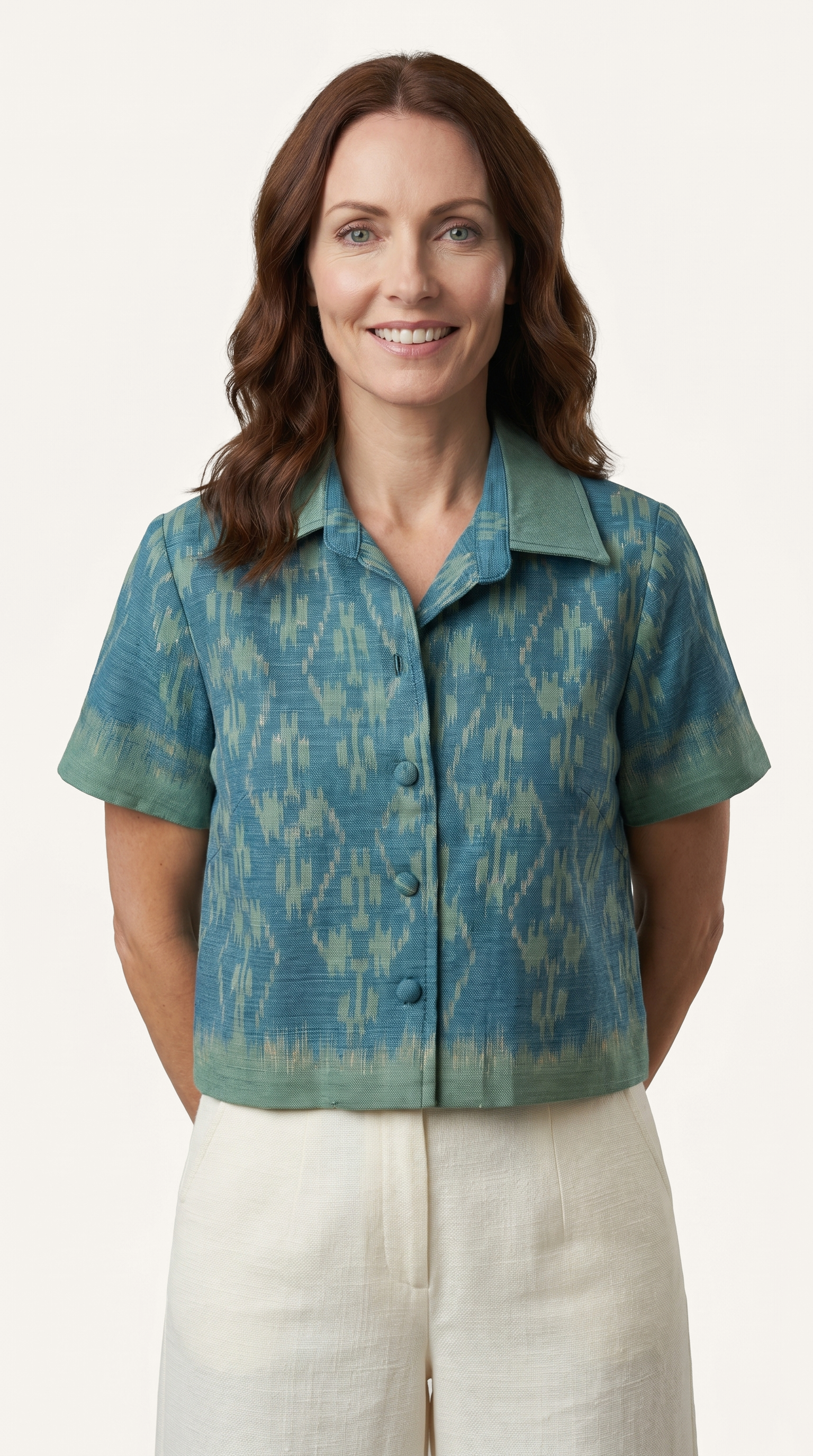 Short Sleeve Cotton Top with Front Buttons