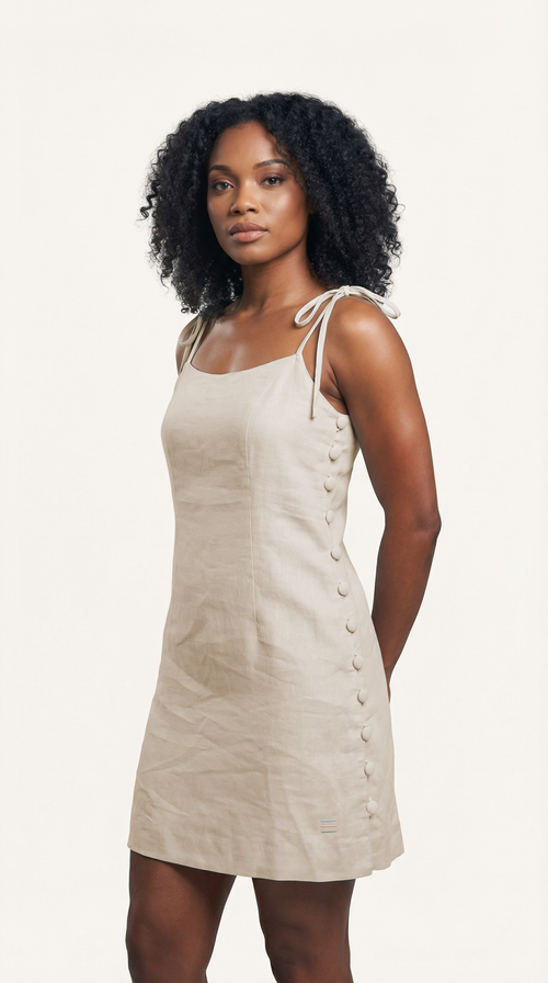 100% Italian linen Short Button Dress