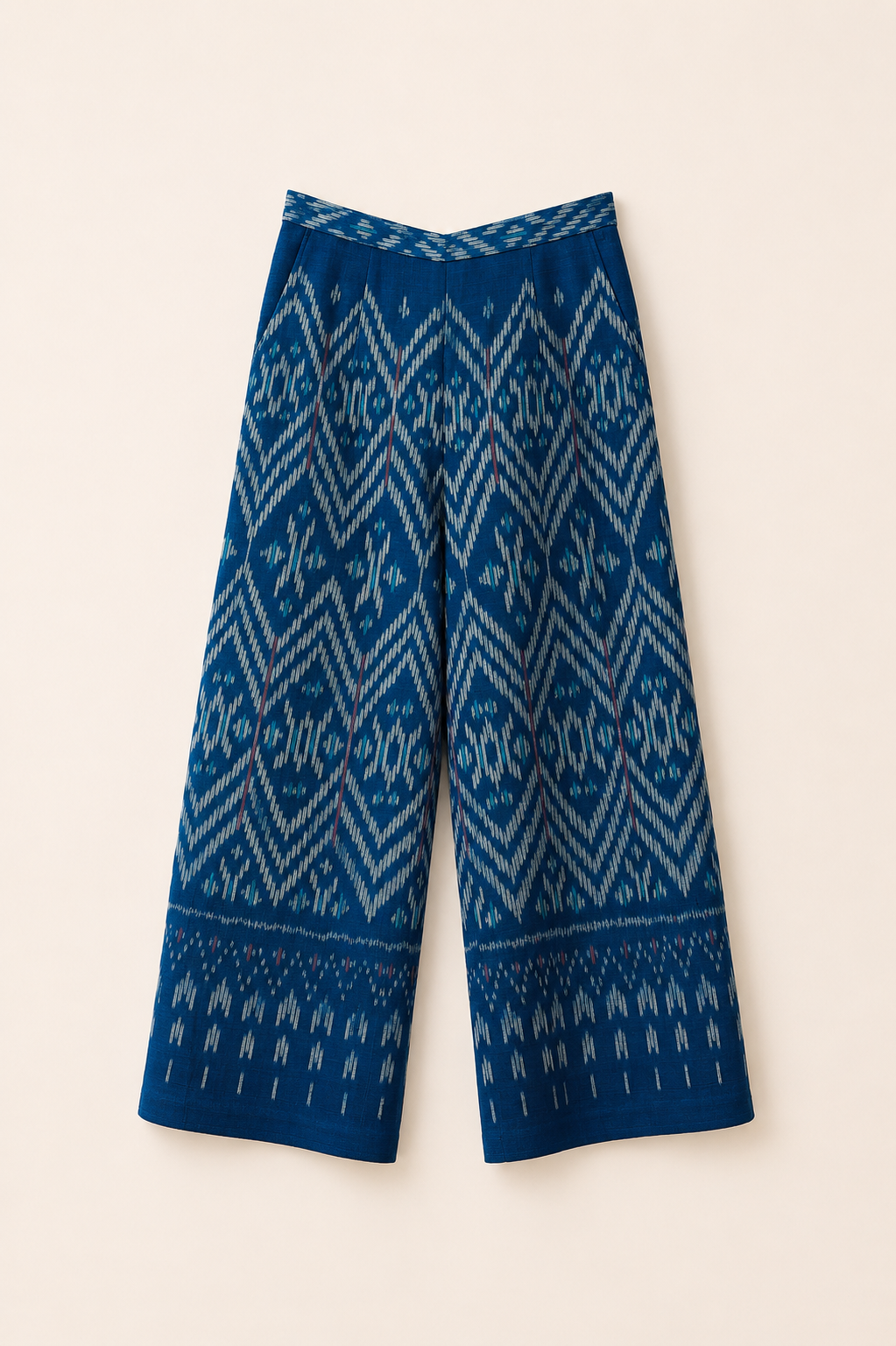 Blue Patterned Cotton Pants