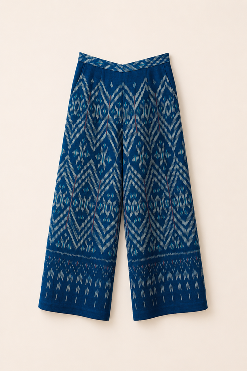 Blue Patterned Cotton Pants
